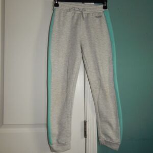 HIND girls 10/12 heathered light gray sweatpants with teal side stripe